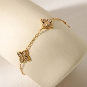 Classic Flower Clover Gold Filled Stainless Steel jewelry Bracelet Gift New